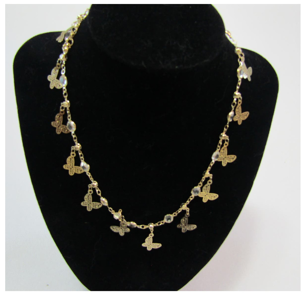 Gold‎ Dangly Butterfly Pendant Rhinestone Alloy Necklace Boho Chain